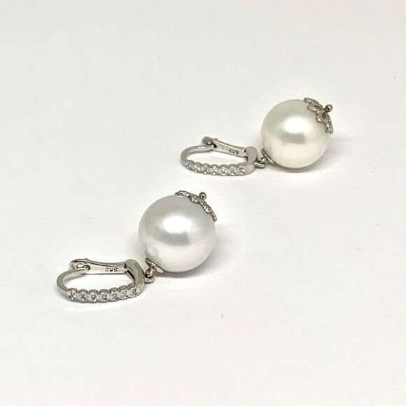 Diamond Large South Sea Pearl Earrings 14k Gold 13 mm Certified $4,950 915306 - Picture 2 of 9